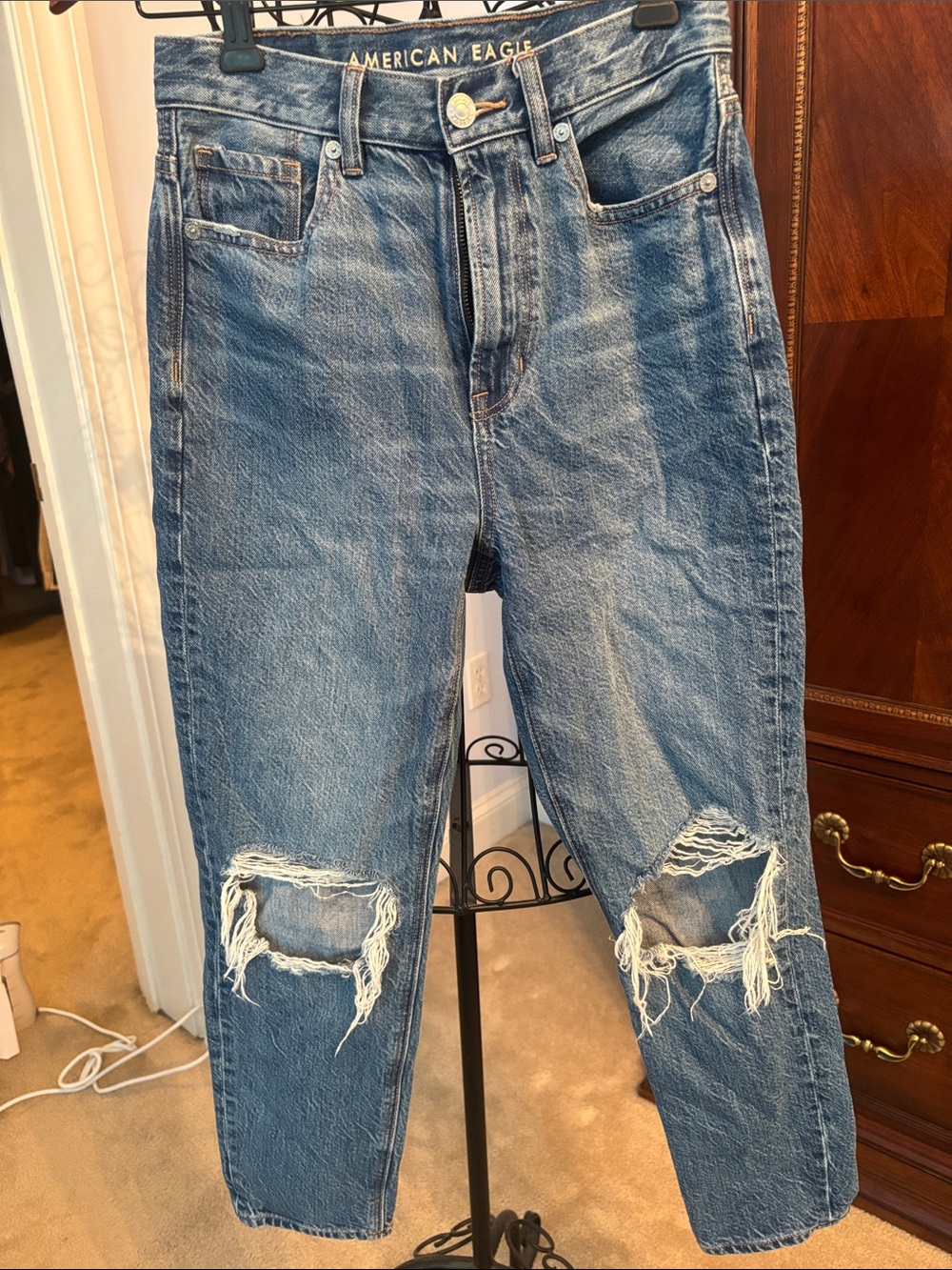 American Eagle Outfitters Men's Distressed Light Blue Ripped Jeans
